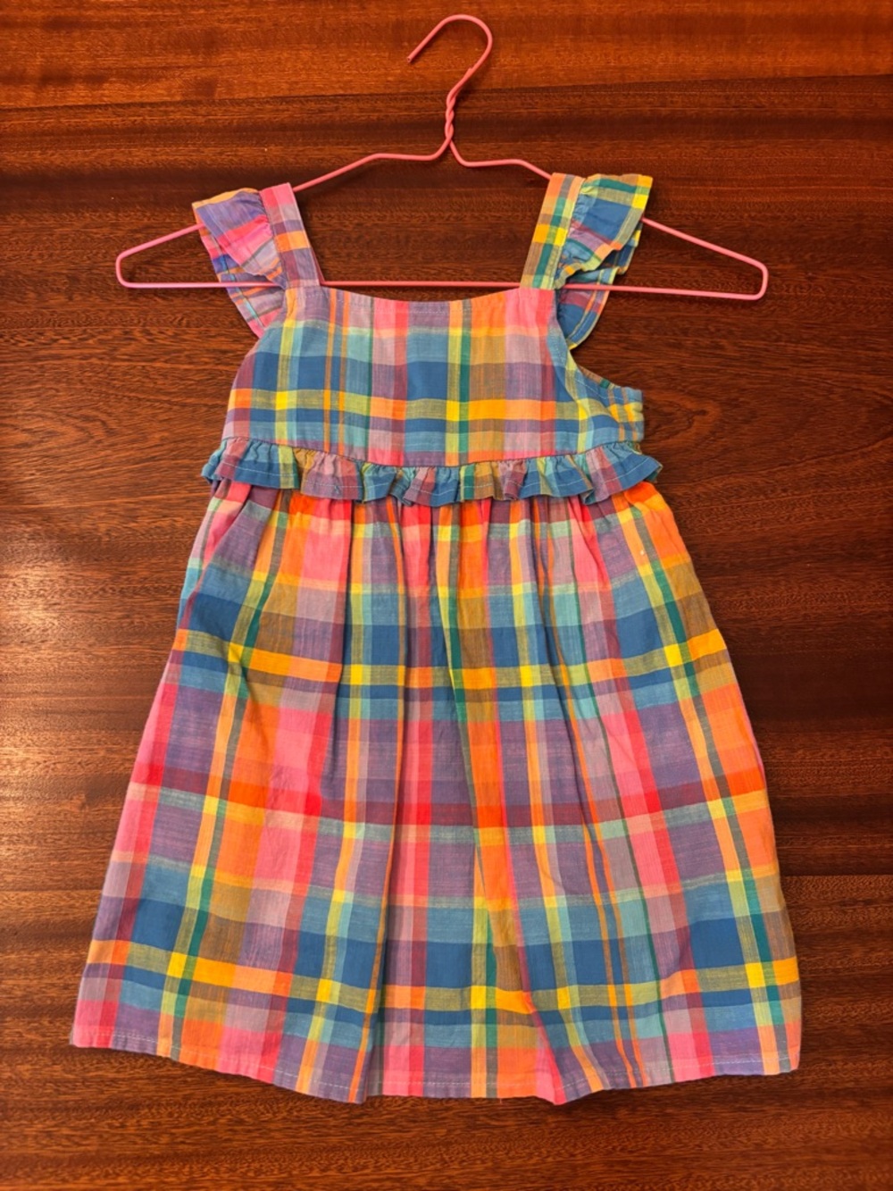 Cat & Jack Multicolor Madras Plaid Ruffle Strap Sundress - Pink, Blue, Yellow